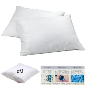 12 Deluxe Vinyl Waterproof Hypoallergenic Bed Bug Zipper Pillow Protector Covers