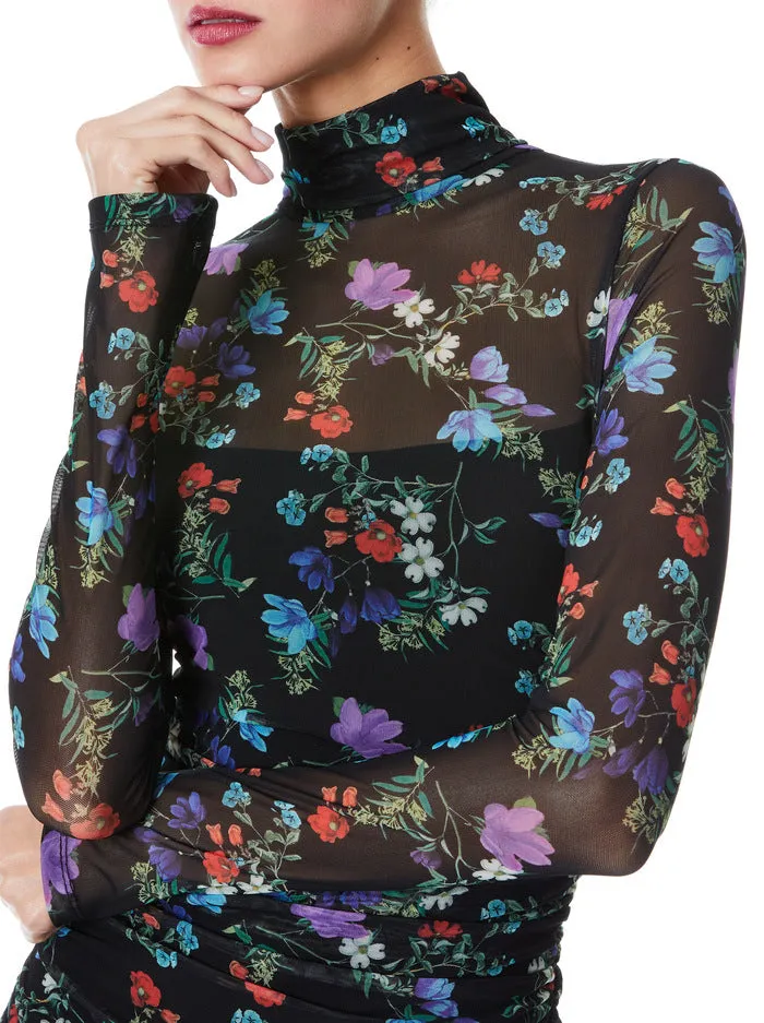 Alice & Olivia Delora Turtleneck Long Sleeve MIDI Dress - Beautiful Blooms