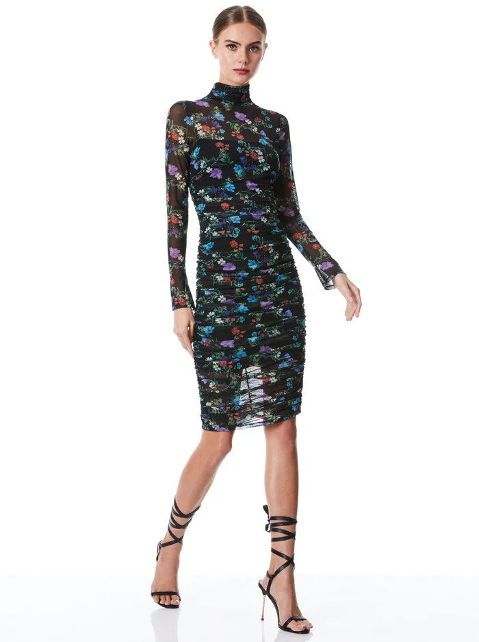 Alice & Olivia Delora Turtleneck Long Sleeve MIDI Dress - Beautiful Blooms