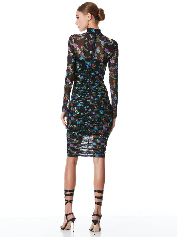 Alice & Olivia Delora Turtleneck Long Sleeve MIDI Dress - Beautiful Blooms