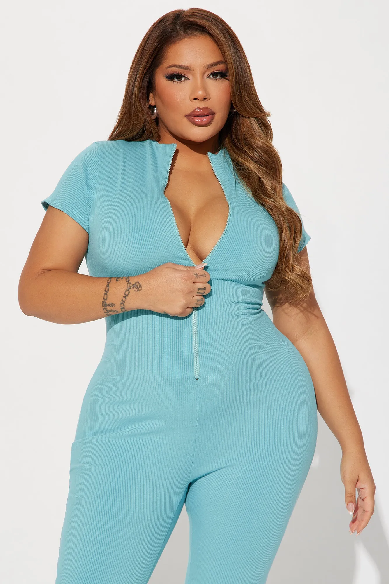 Anabel Short Sleeve Snatched Jumpsuit - Teal