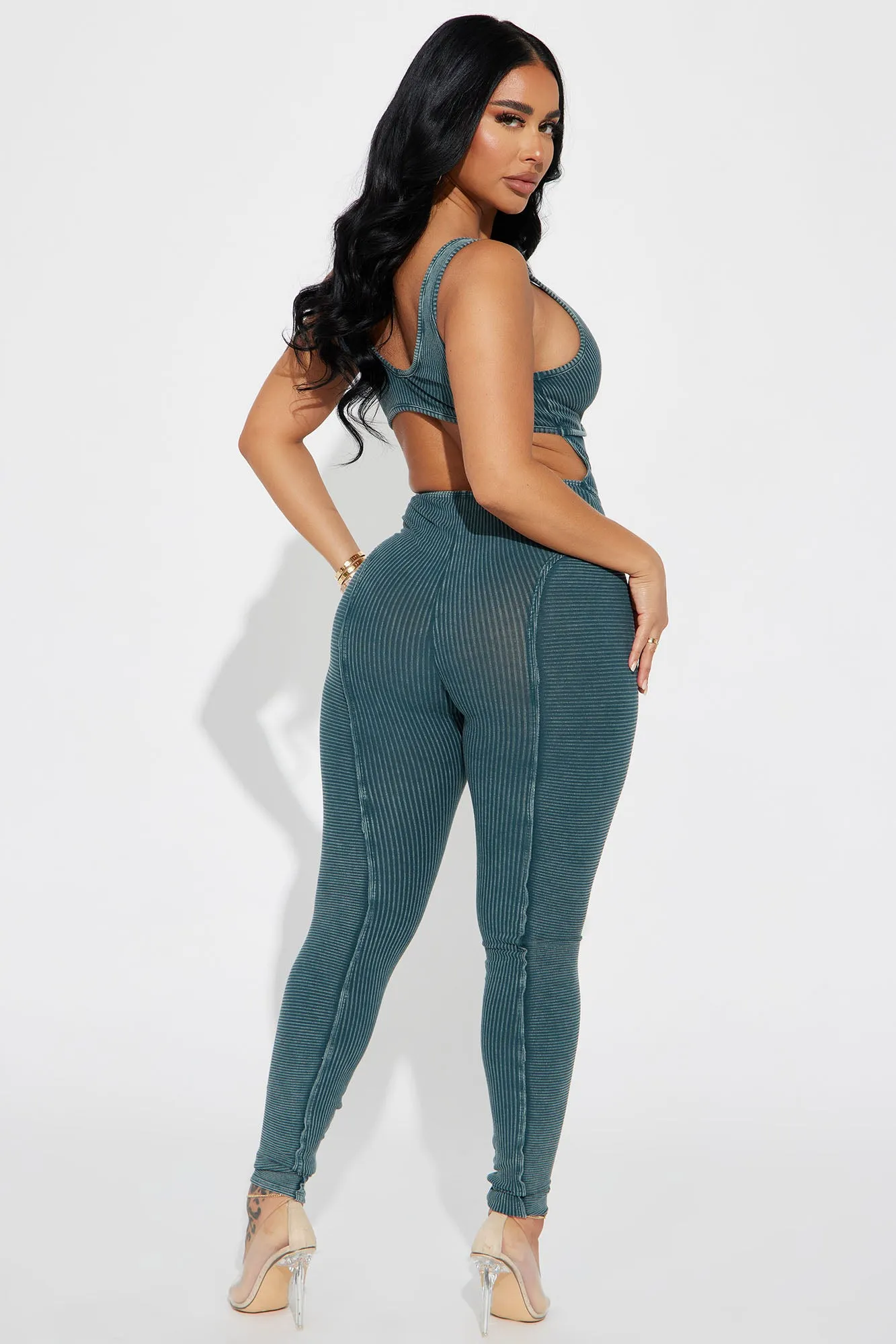Andrea Mineral Wash Rib Jumpsuit - Teal