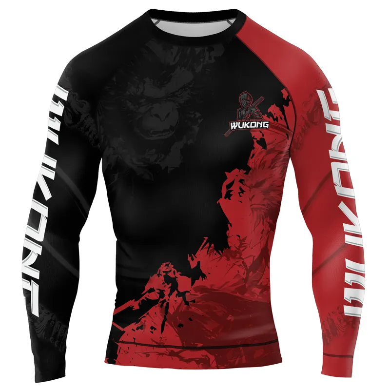 Black And Red Monkey King Men's Long Sleeve Rash Guard