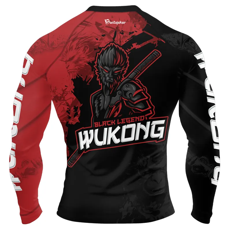 Black And Red Monkey King Men's Long Sleeve Rash Guard