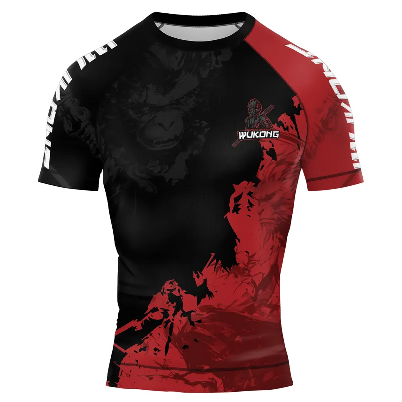 Black And Red Monkey King Men's Short Sleeve Rash Guard