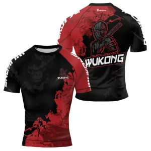 Black And Red Monkey King Men's Short Sleeve Rash Guard