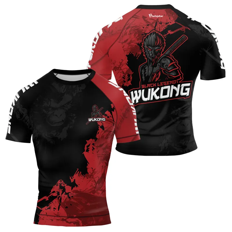 Black And Red Monkey King Men's Short Sleeve Rash Guard