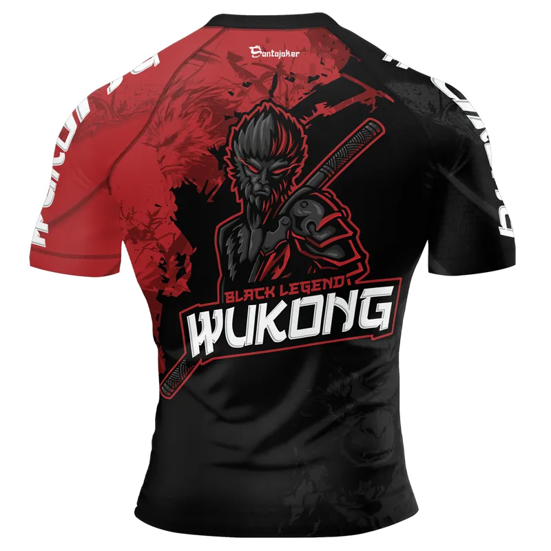 Black And Red Monkey King Men's Short Sleeve Rash Guard