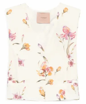Gilet in Crêpe de Chine Floreale