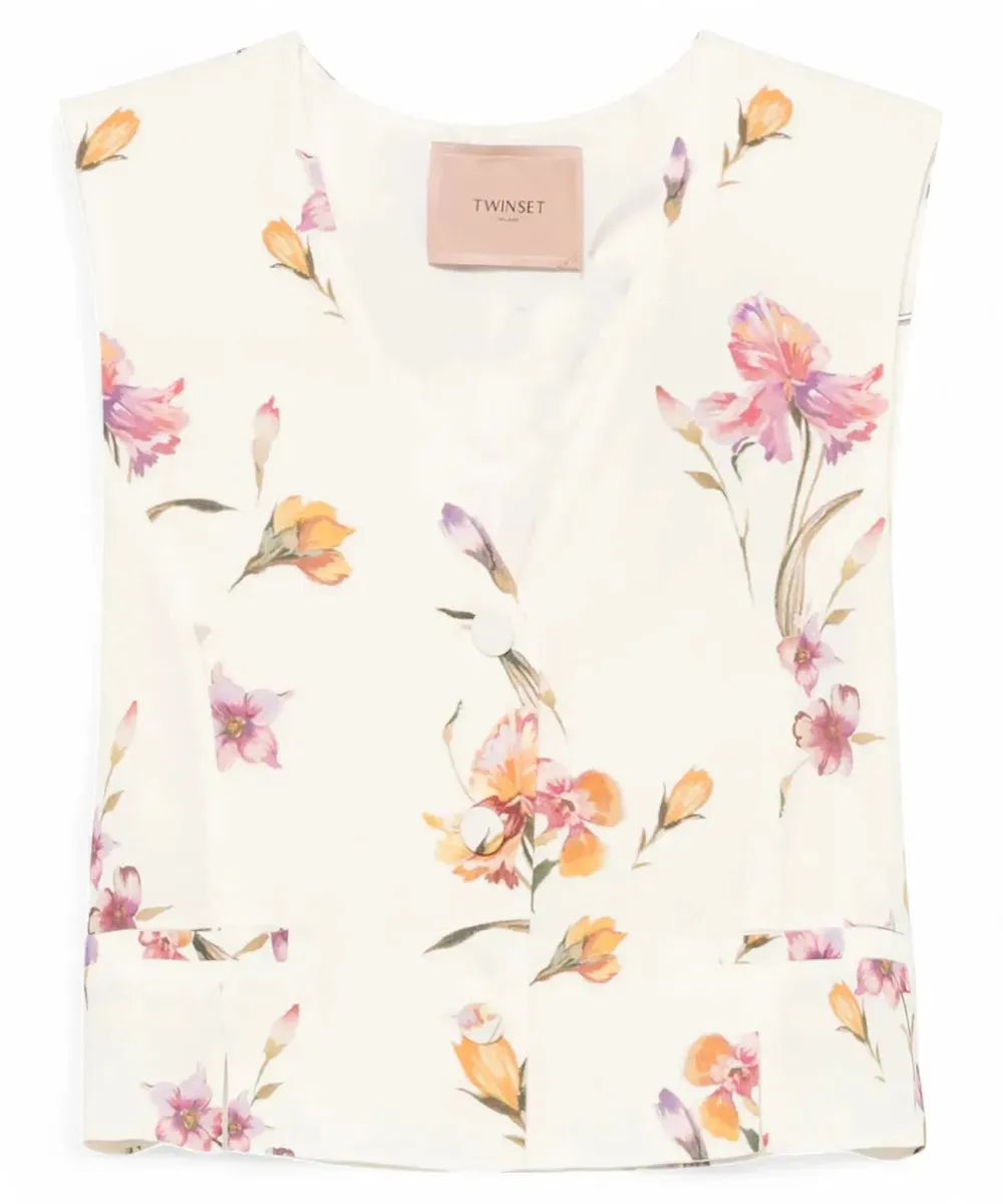 Gilet in Crêpe de Chine Floreale