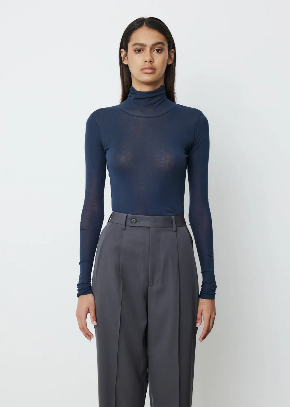 High Gauge Sheer Rib Turtle Neck Long Sleeve T-Shirt