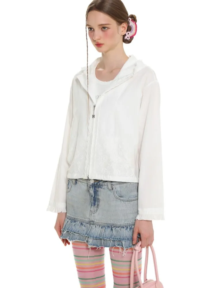 Insert Pocket Lace Zip Cardigan Jacket【s0000008664】