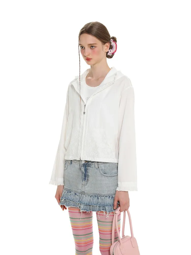 Insert Pocket Lace Zip Cardigan Jacket【s0000008664】