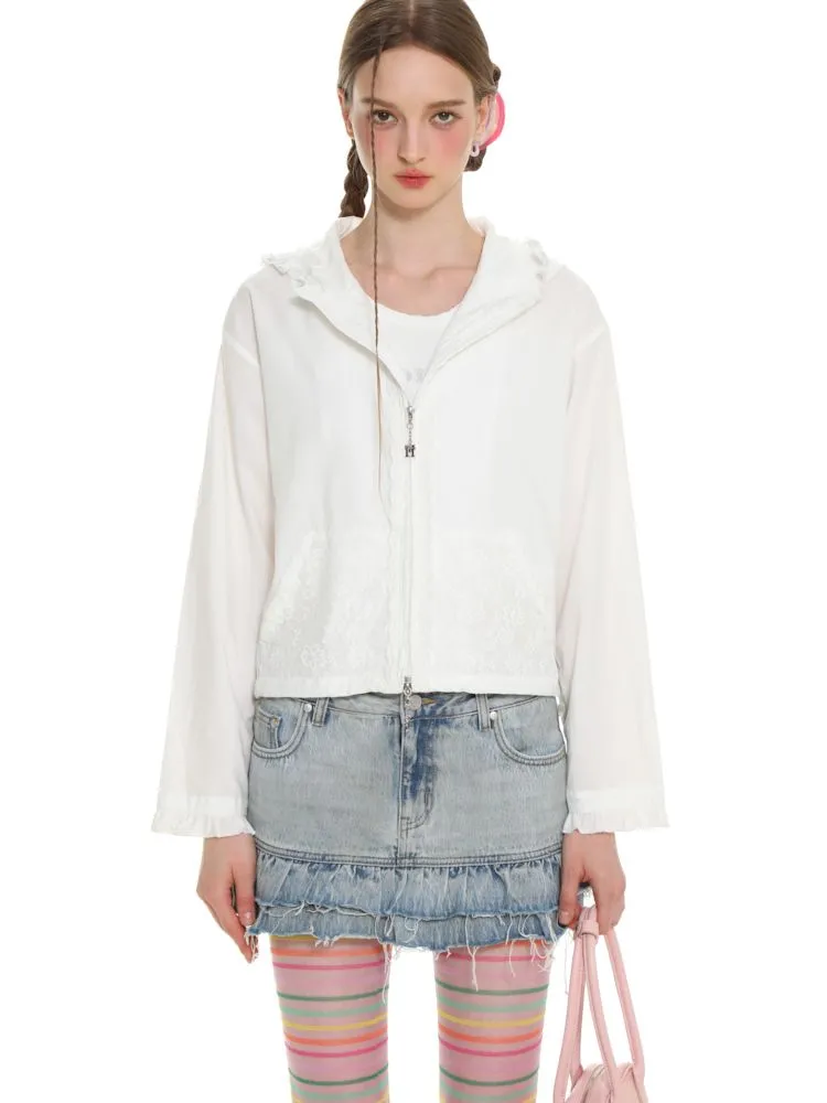 Insert Pocket Lace Zip Cardigan Jacket【s0000008664】