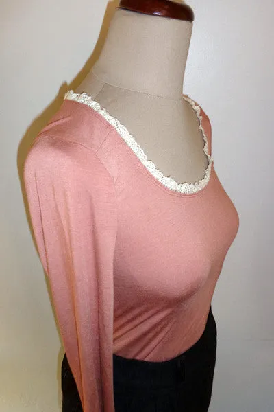 Lace scoop, sorbet long sleeve tee