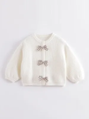 MARC & JANIE Girls Bow Round Neck Drop Shoulder Cardigan 221372