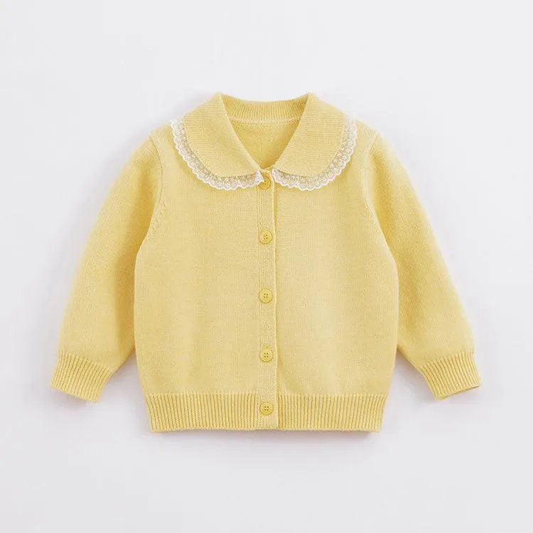 MARC & JANIE Girls Lace Peter Pan Collar Solid Cardigan 221388