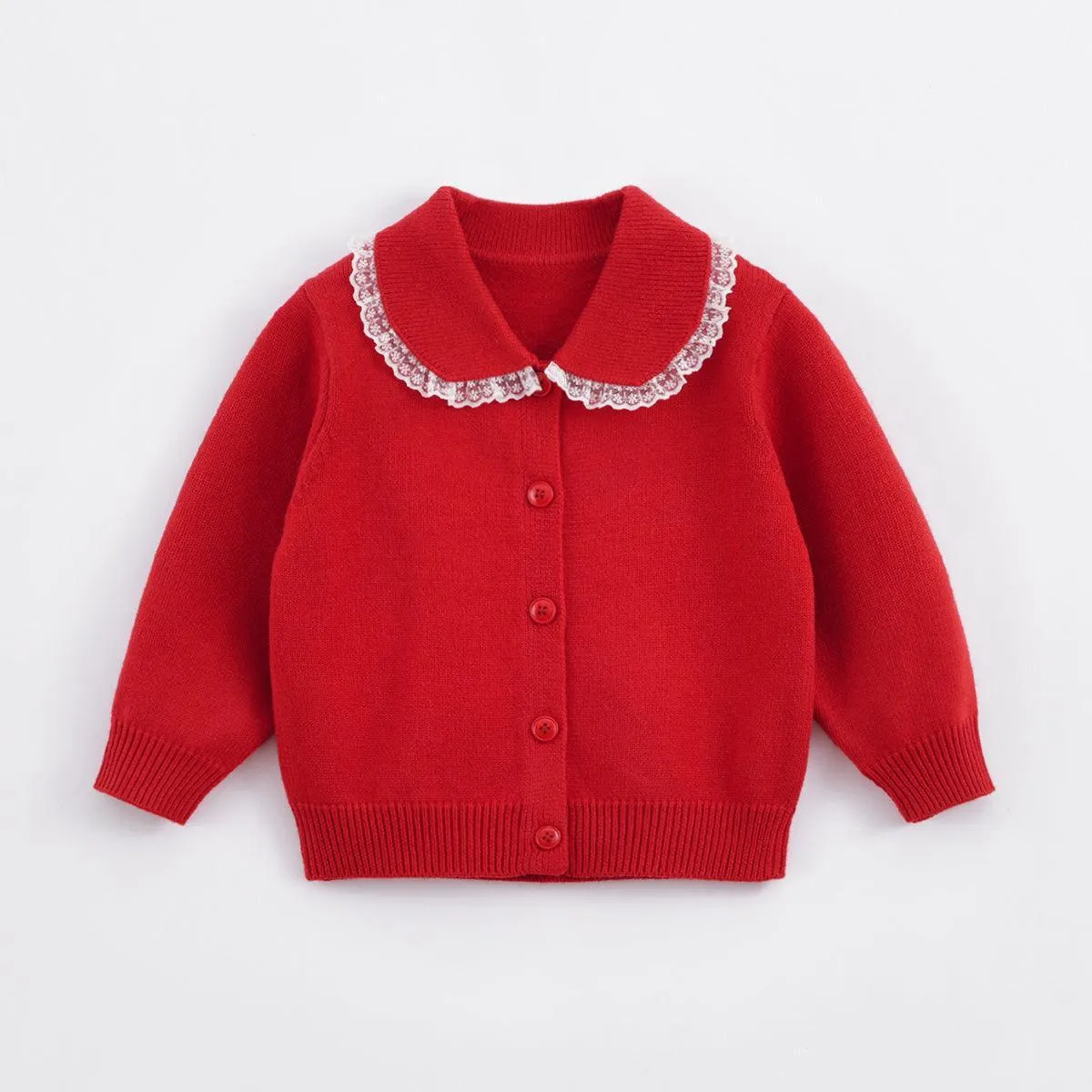 MARC & JANIE Girls Lace Peter Pan Collar Solid Cardigan 221388