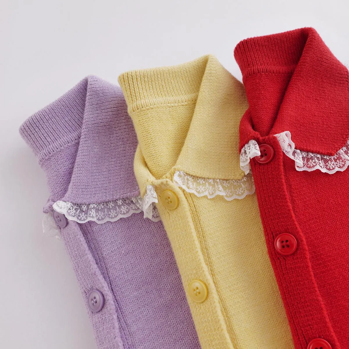 MARC & JANIE Girls Lace Peter Pan Collar Solid Cardigan 221388