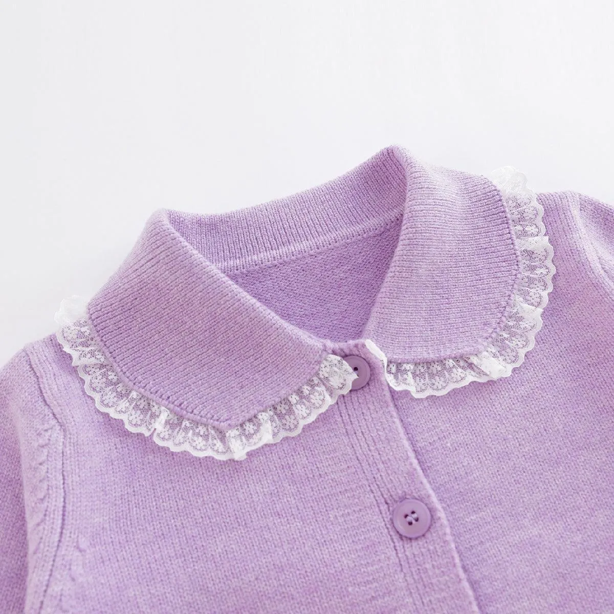 MARC & JANIE Girls Lace Peter Pan Collar Solid Cardigan 221388