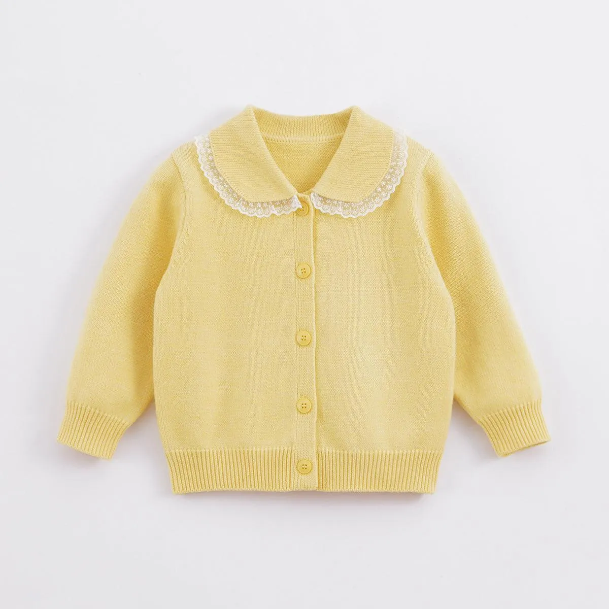 MARC & JANIE Girls Lace Peter Pan Collar Solid Cardigan 221388