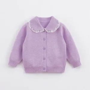 MARC & JANIE Girls Lace Peter Pan Collar Solid Cardigan 221388