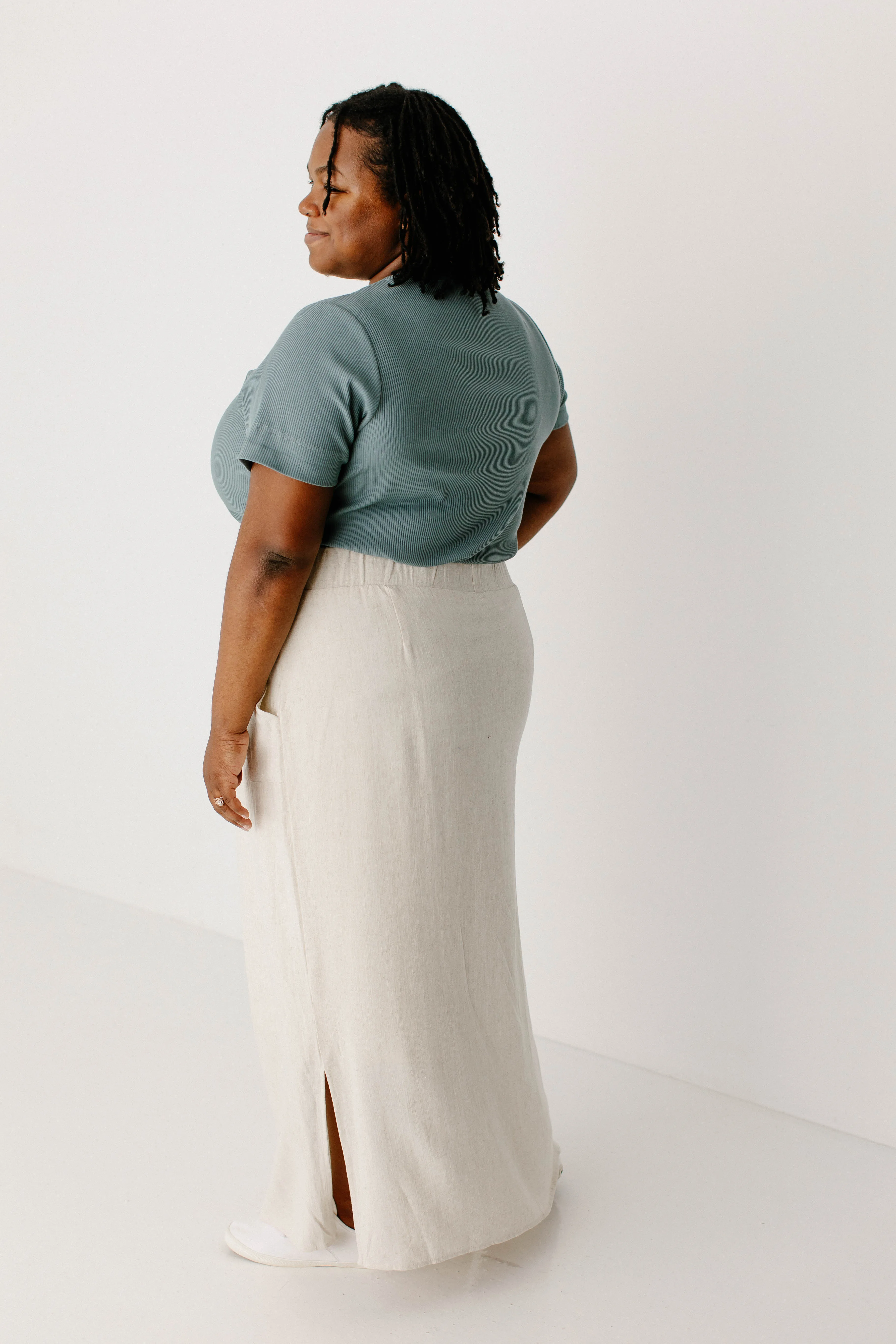 Plus 'Winslet' Waist Tie Maxi Skirt in Natural FINAL SALE
