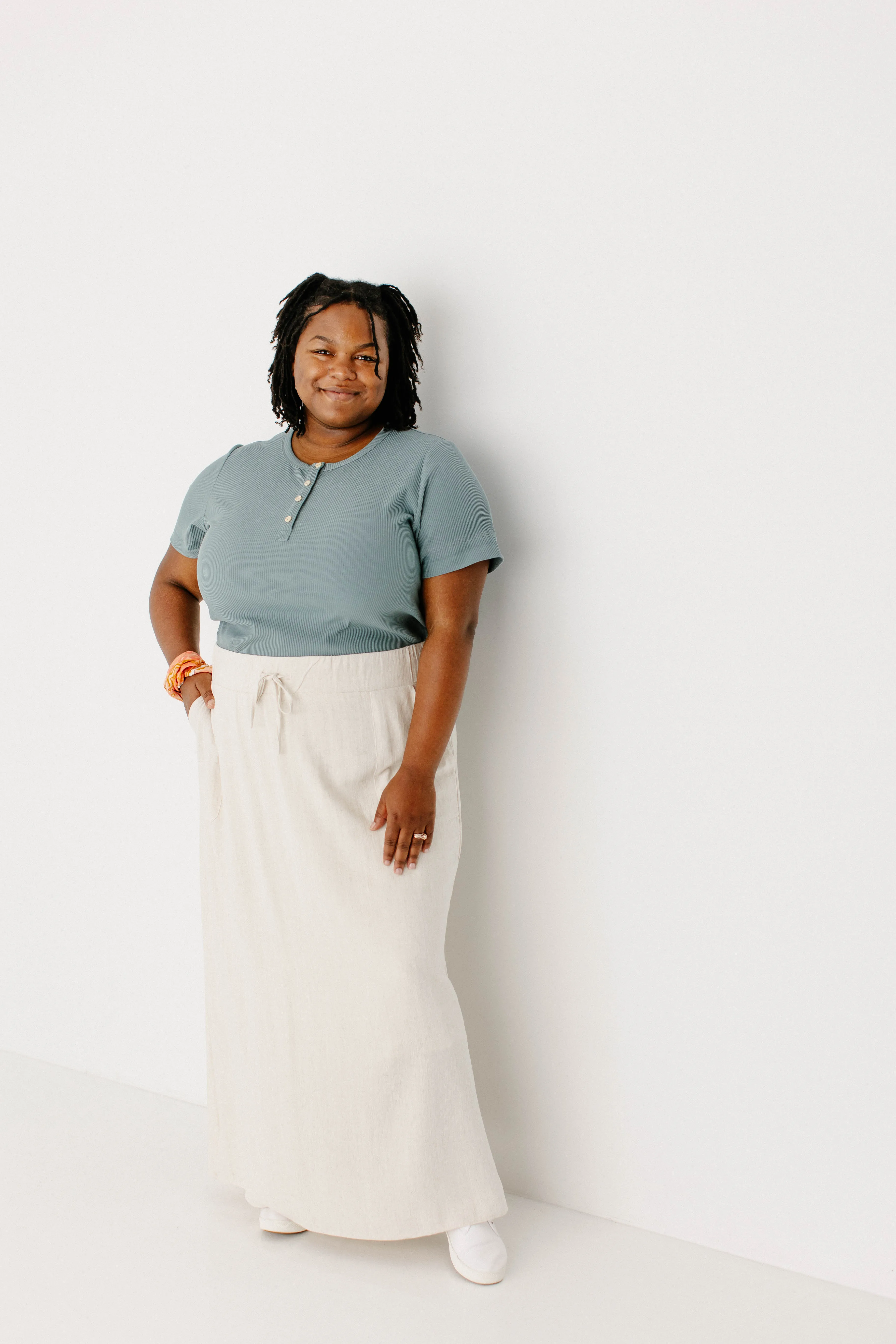 Plus 'Winslet' Waist Tie Maxi Skirt in Natural FINAL SALE