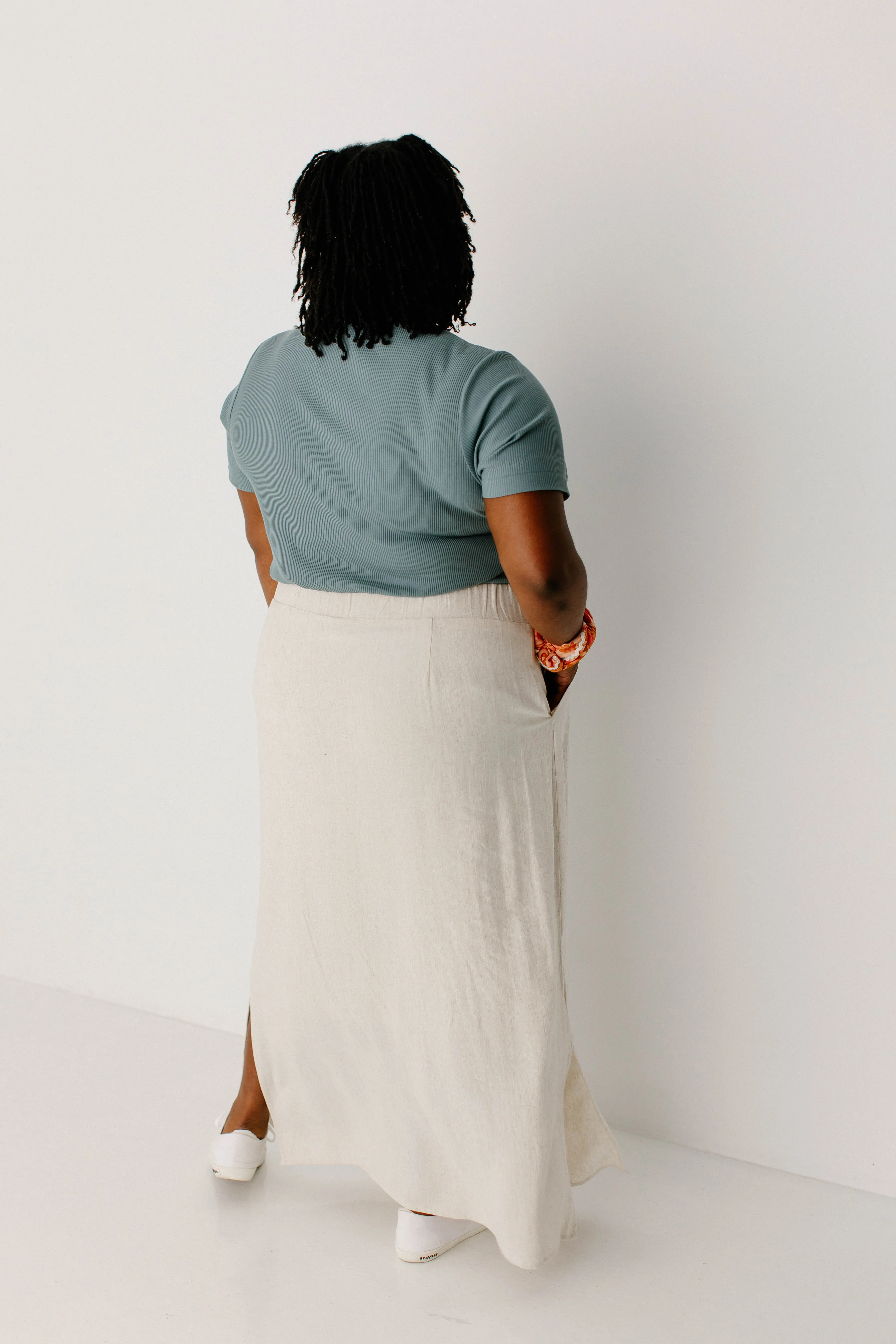 Plus 'Winslet' Waist Tie Maxi Skirt in Natural FINAL SALE