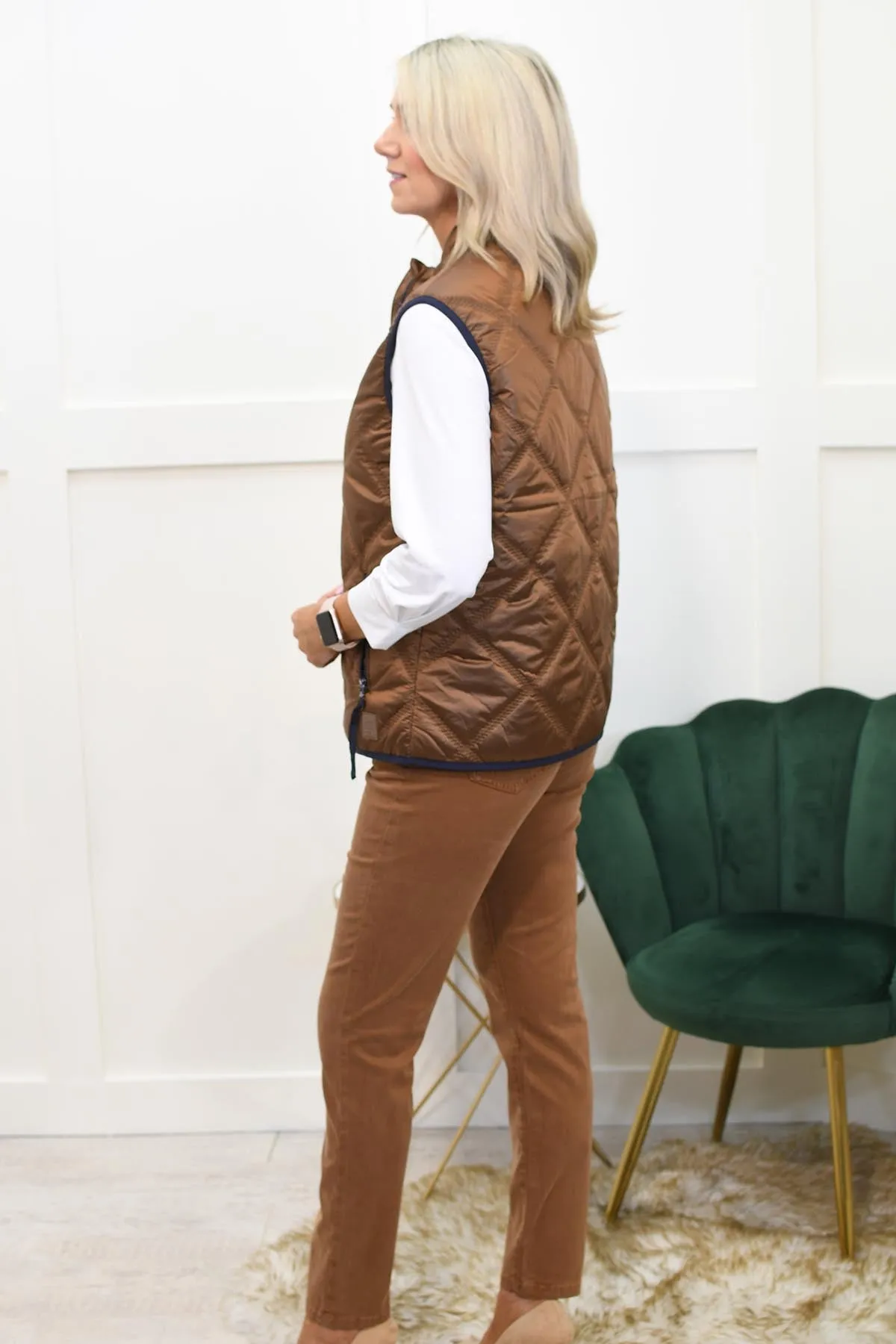 Rabe Tan & Navy Quilted Short Gilet- 53-214870 3685