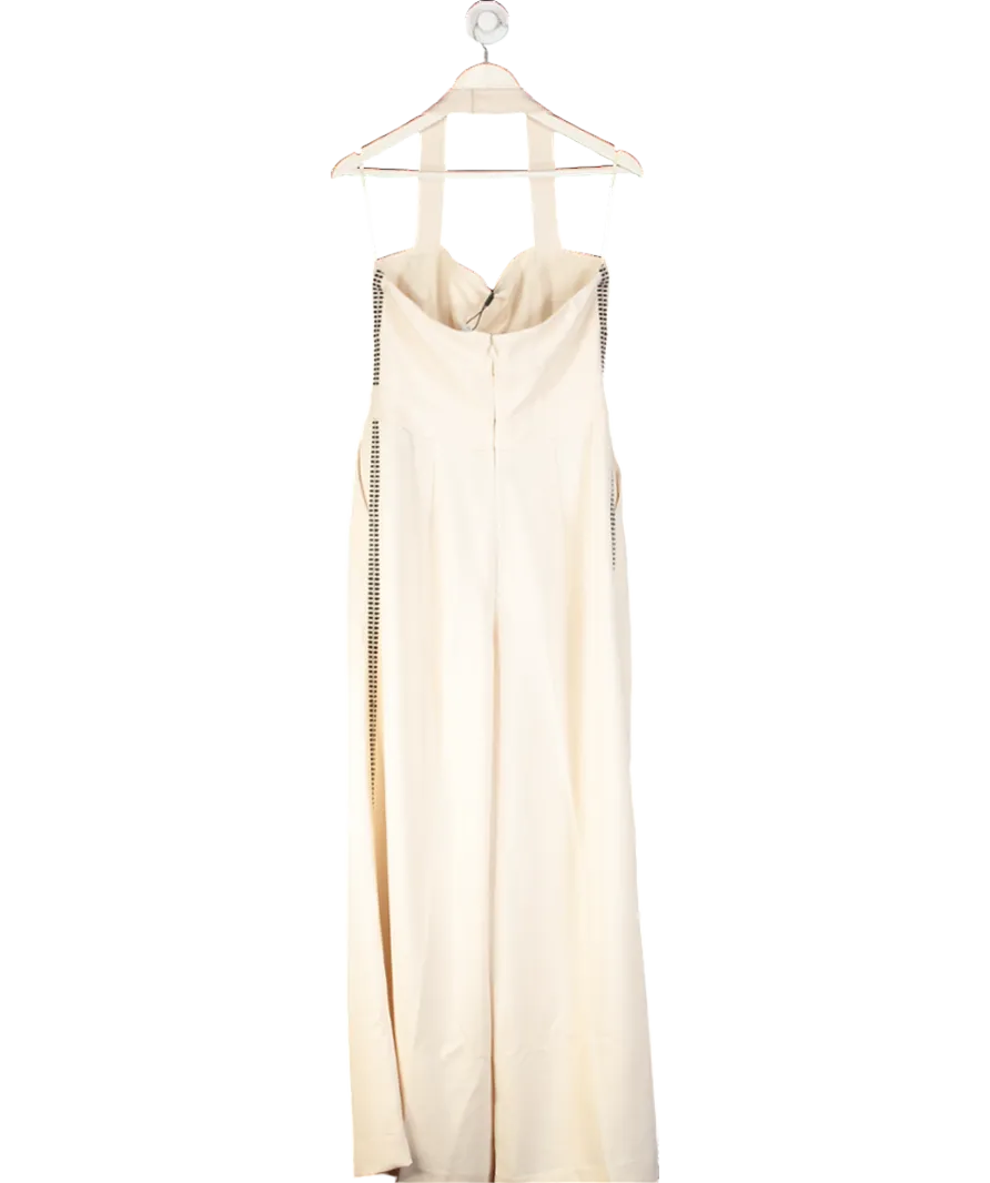 REISS Cream Viola Embroidery Halter Neck Wide-leg Jumpsuit UK 10
