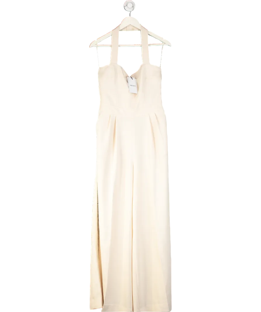 REISS Cream Viola Embroidery Halter Neck Wide-leg Jumpsuit UK 10