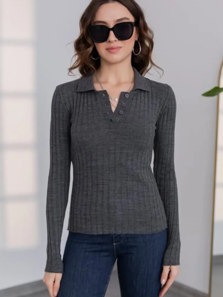 SGW Thermal V-Neck Knit Shirt - Steel Grey (Perfect for Summer)
