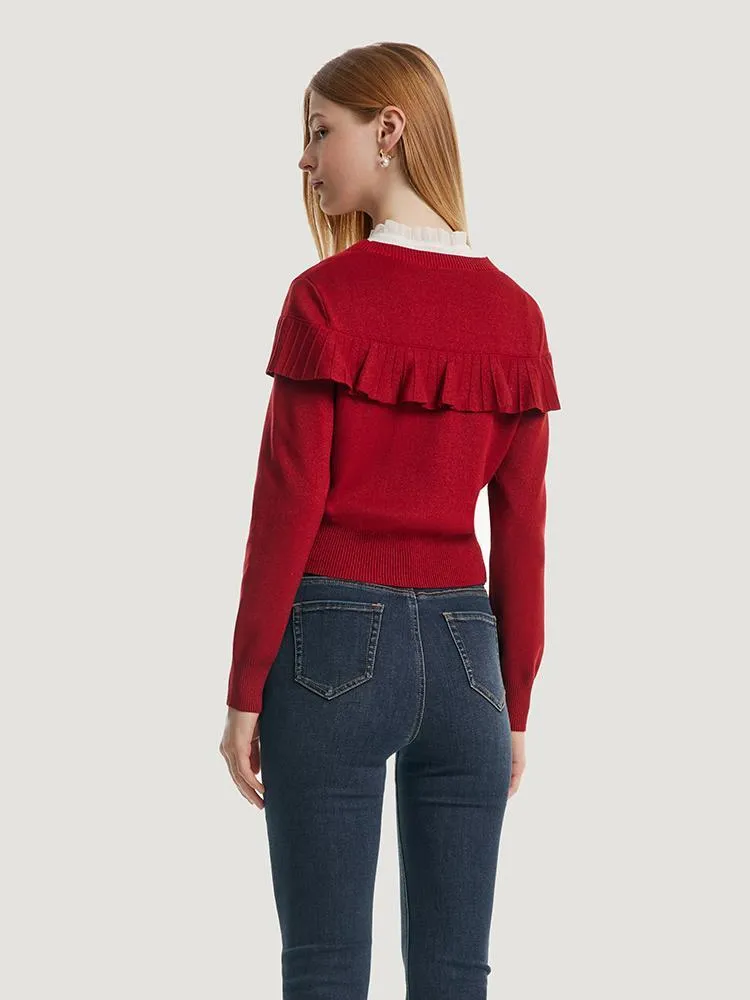Tencel And Woolen Ruffle Cardigan