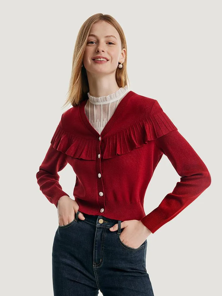 Tencel And Woolen Ruffle Cardigan