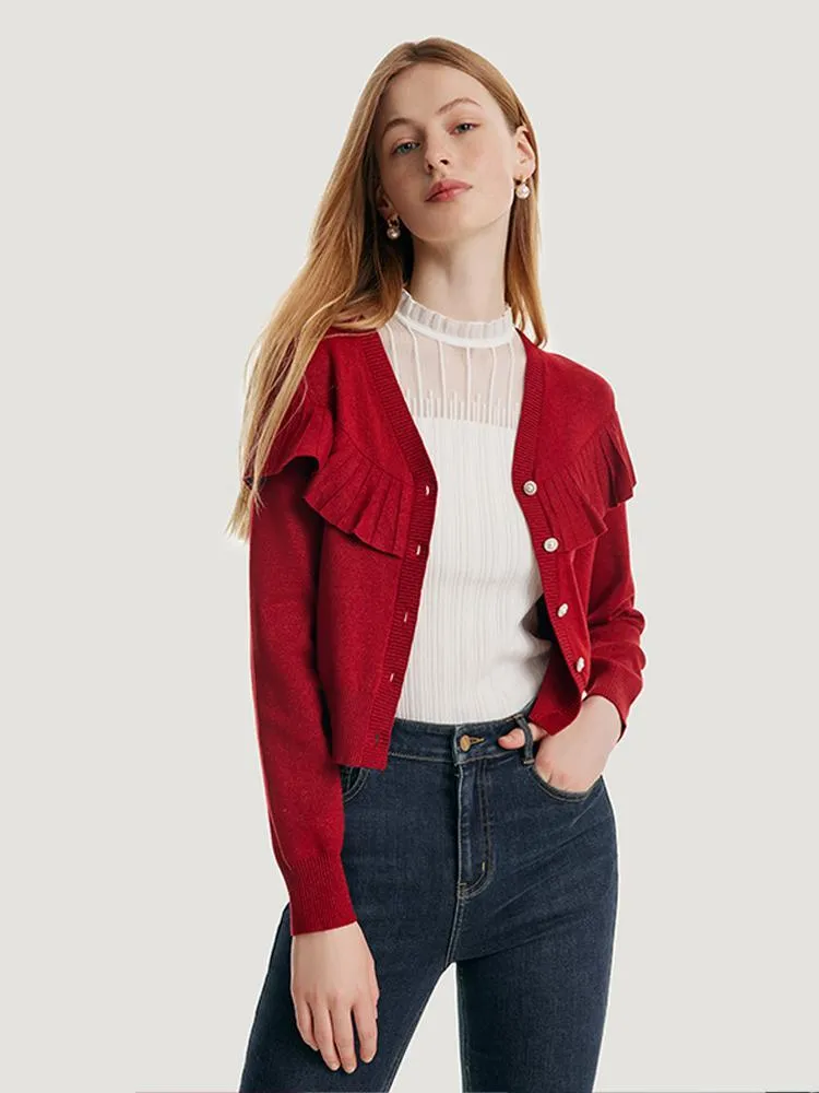 Tencel And Woolen Ruffle Cardigan