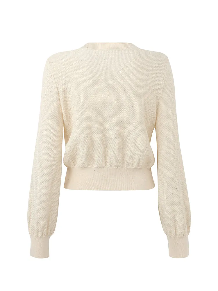 V-neck Sequins Tencel Mulberry Silk Knitted Cardigan