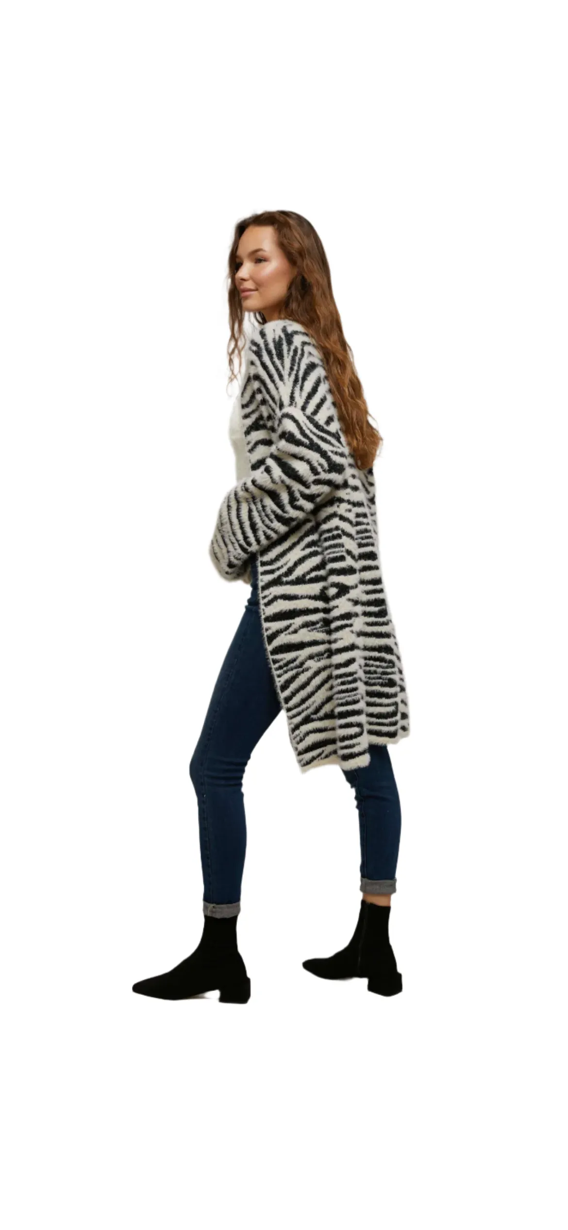 Zebra Open Long Cardigan Sweater